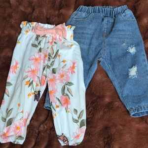 SHEIN Kids Floral and Denim Jeans Set